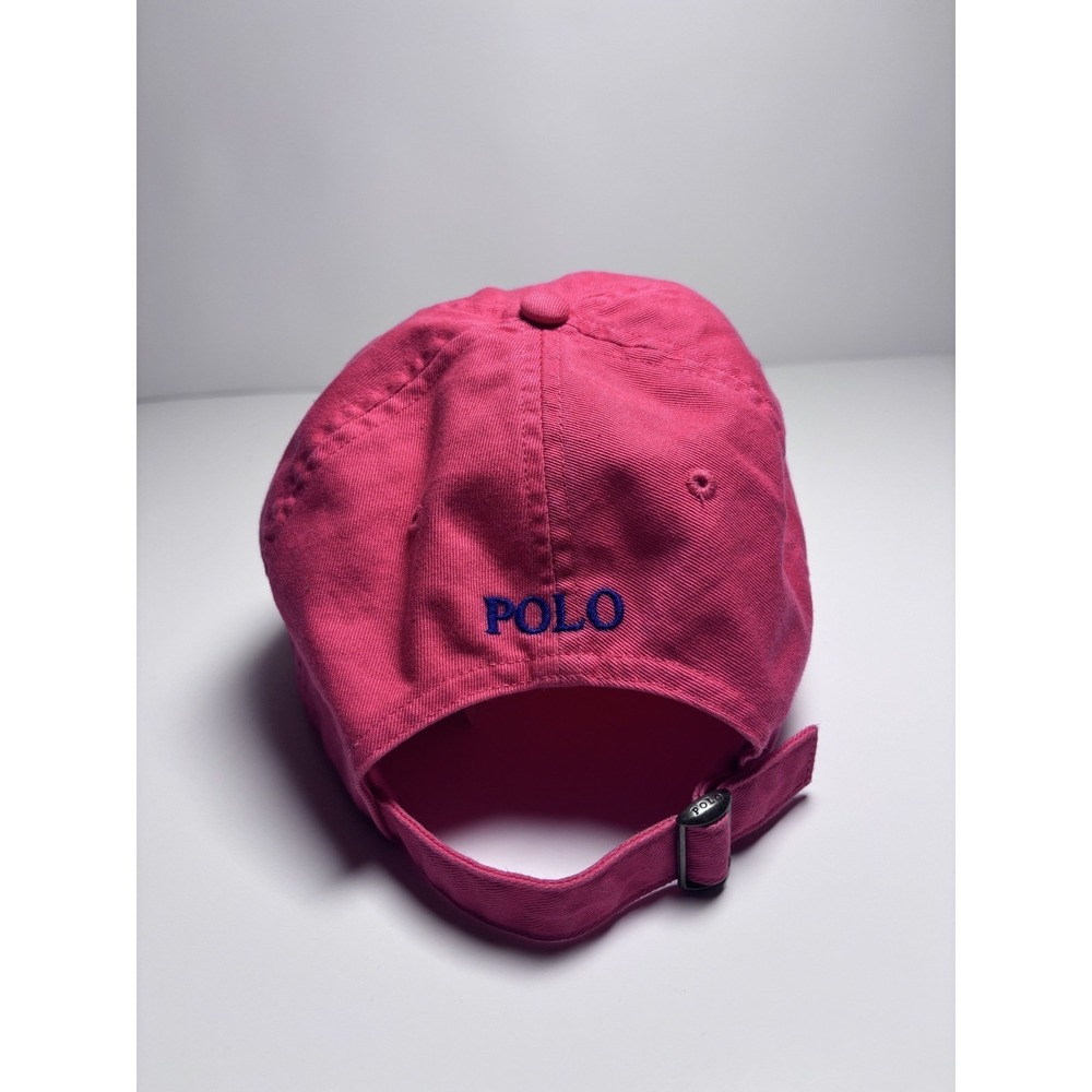 Polo Ralph Lauren Embroidered Blue Pony Strapback Hat Cotton Dad Cap Salmon - Picture 3 of 11